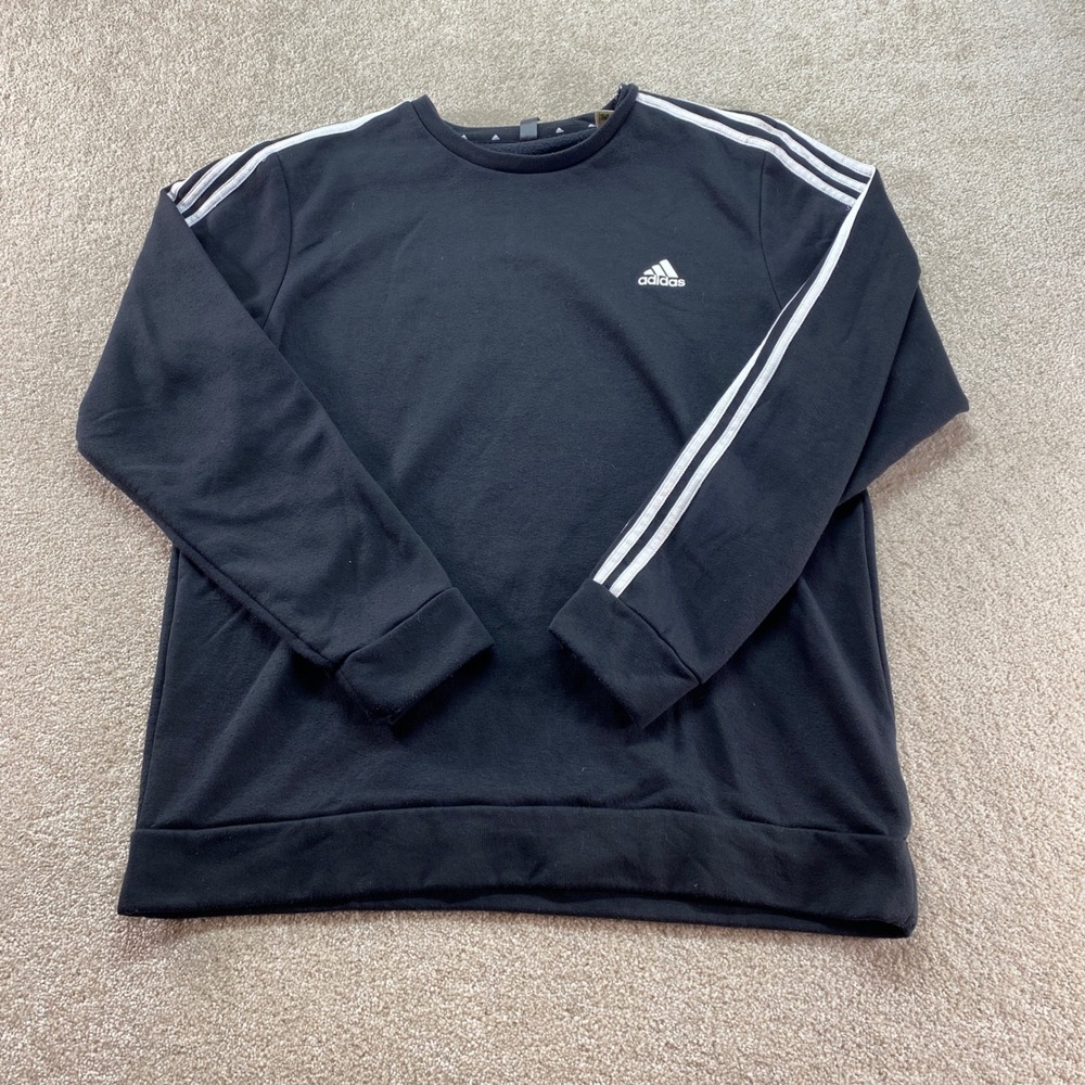 Adidas Sweatshirt Mens Size XL Black Primegreen Crewneck Long Sleeve 3 Stripe
